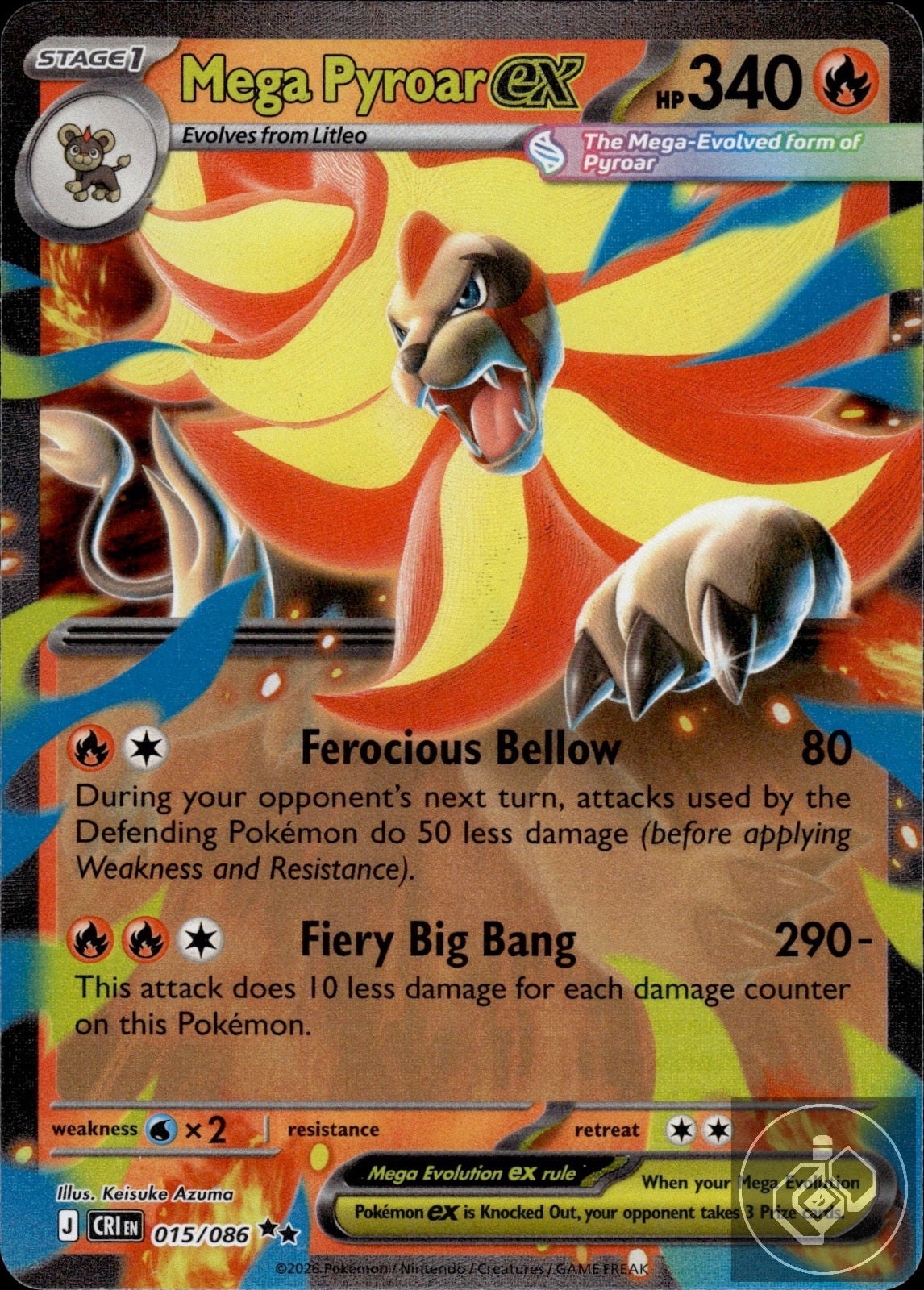 Mega Pyroar ex 015/086 Double Rare ME04: Chaos Rising Pokemon