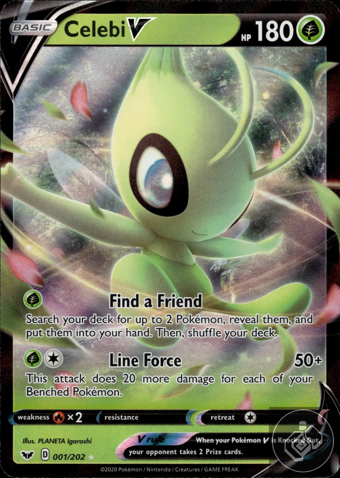 Celebi V 001/202 Holo V Rare Sword & Shield Pokemon