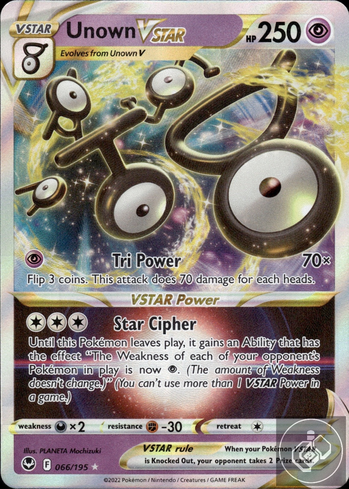 Unown VSTAR 066/195 Holo VSTAR Rare Silver Tempest Pokemon
