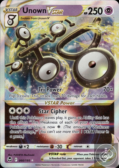 Unown VSTAR 066/195 Holo VSTAR Rare Silver Tempest Pokemon