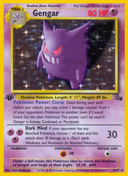 Gengar 5/62 Holo Rare Fossil Pokemon Unlimited Holo