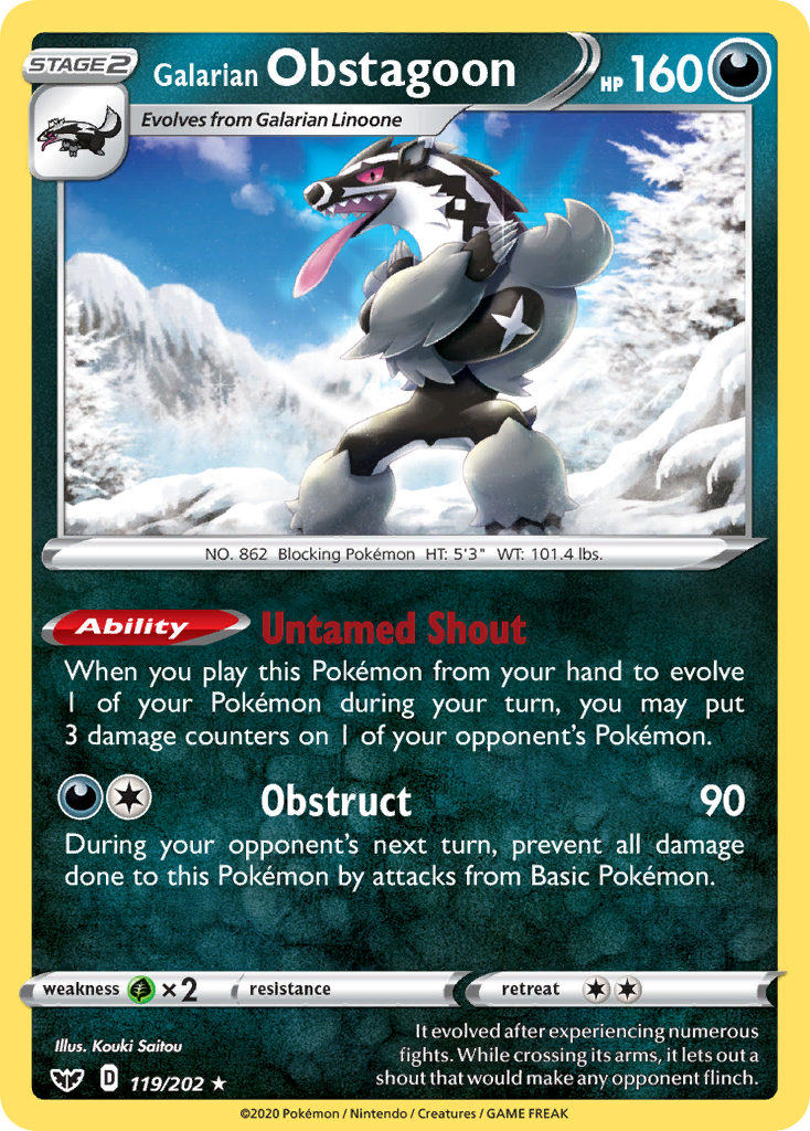 Galarian Obstagoon 119/202 Holo Rare Sword & Shield Pokemon