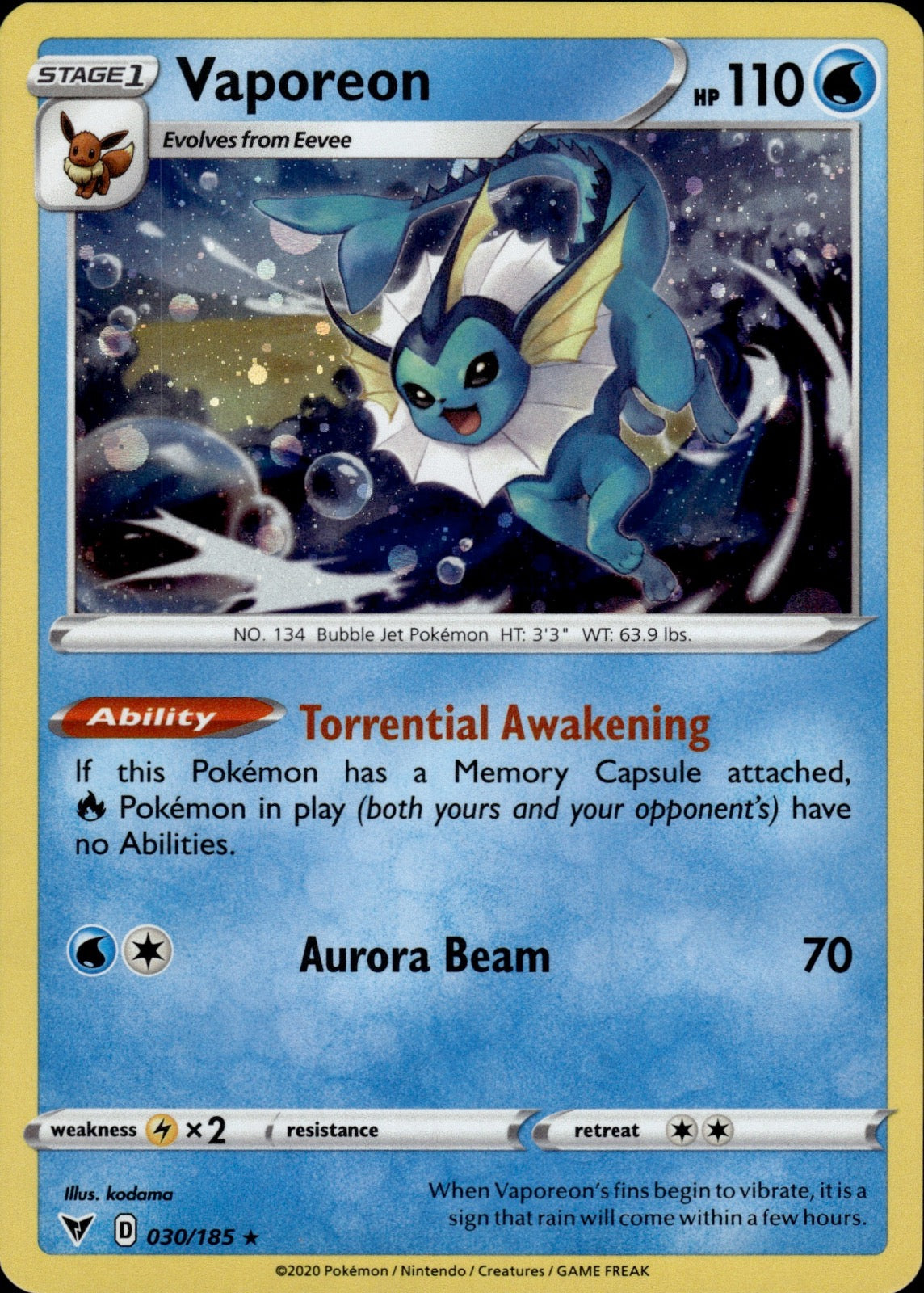 Vaporeon 030/185 Rare Vivid Voltage Pokemon