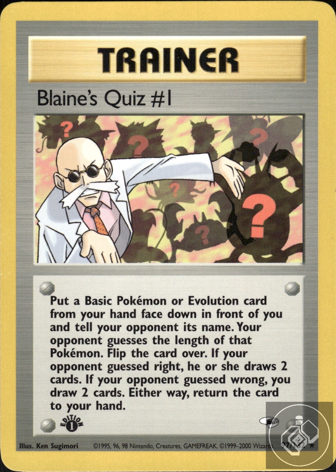 Blaine's Quiz #1 97/132 Rare Gym Heroes Pokemon 1st Edition