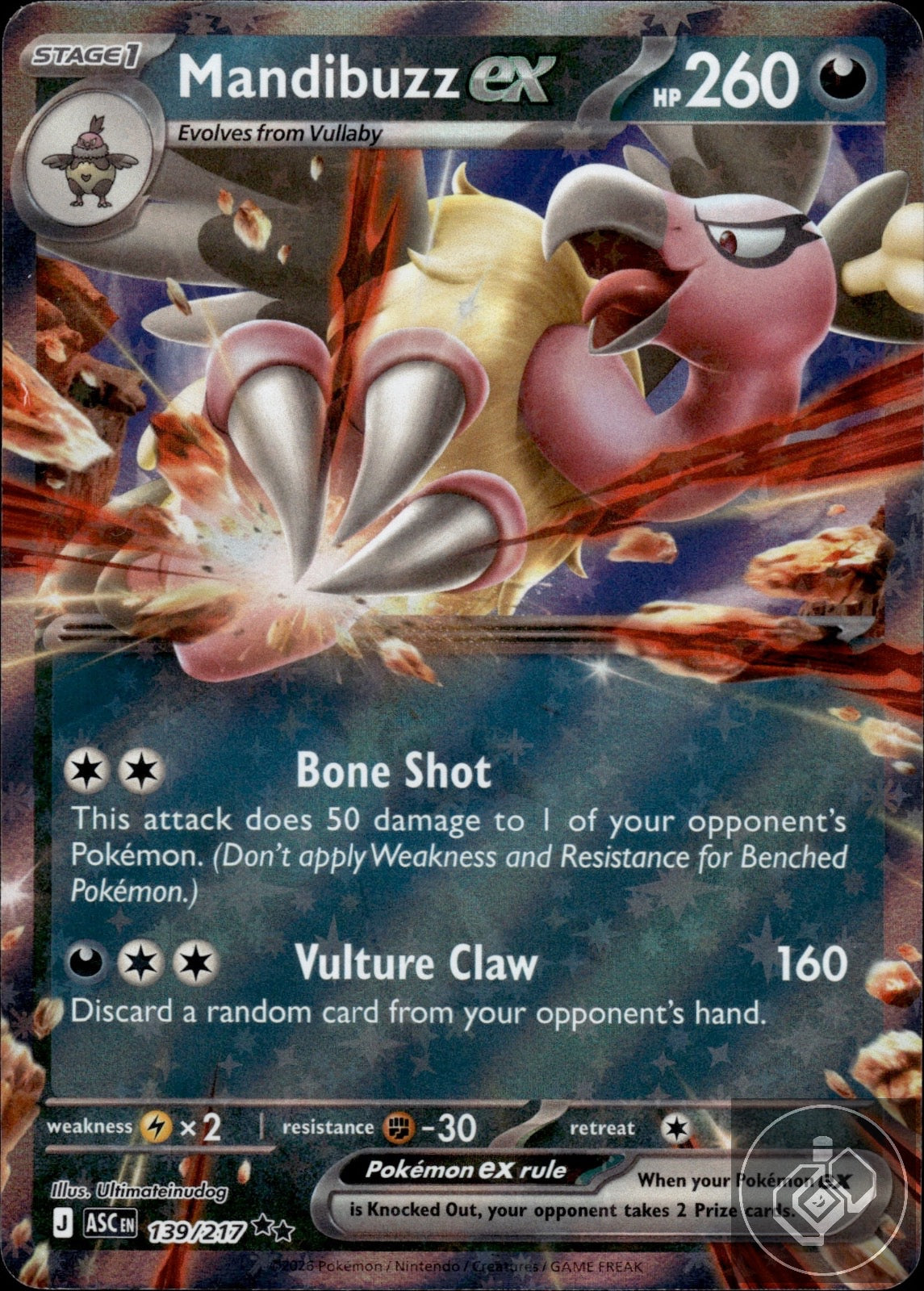 Mandibuzz ex 139/217 Double Rare Ascended Heroes Pokemon