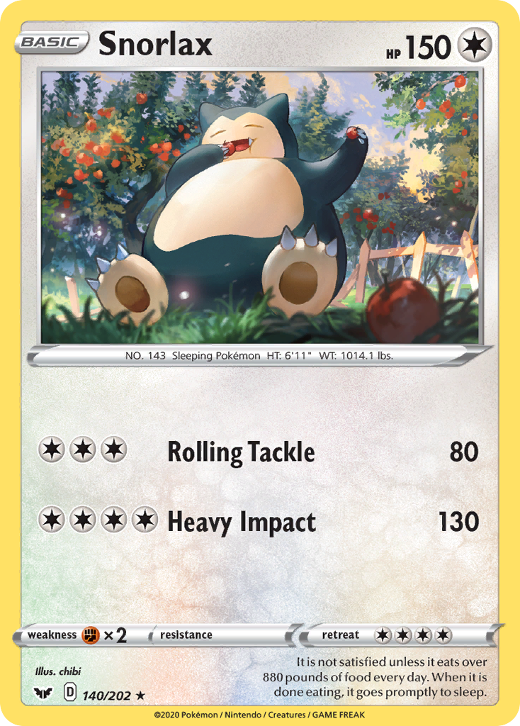 Snorlax 140/202 Rare Sword & Shield Pokemon