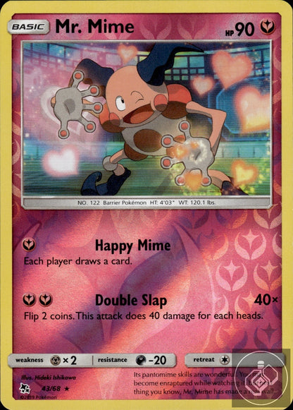 Mr. Mime 43/68 Rare Hidden Fates Pokemon Reverse Holo