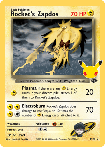 Rocket's Zapdos 15/132 holo Celebrations: Classic Collection Pokemon Holo