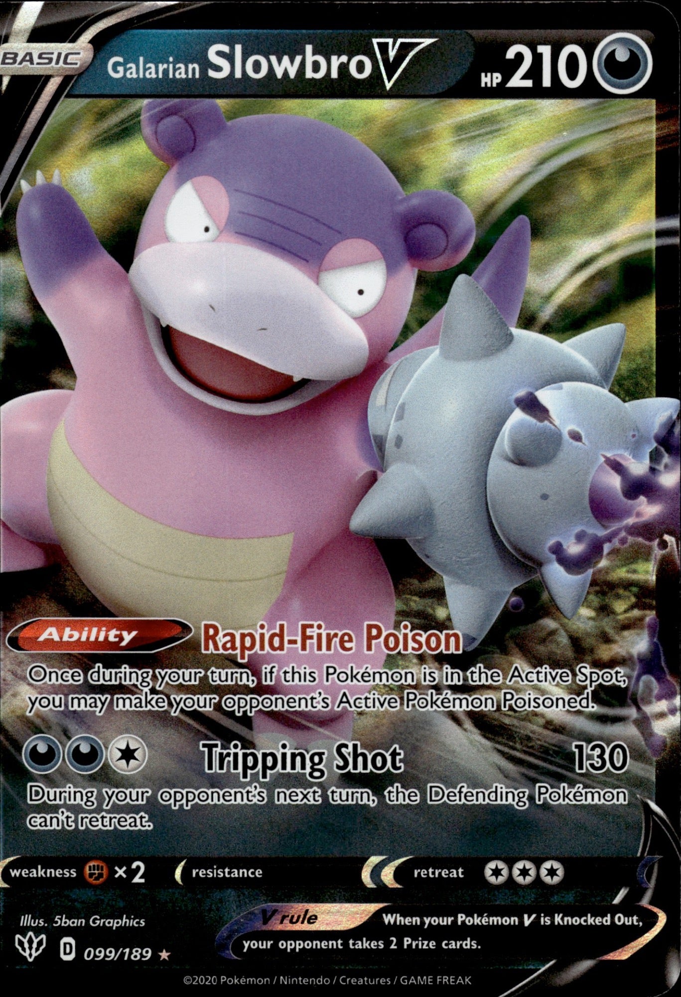 Galarian Slowbro V 099/189 Holo V Rare Darkness Ablaze Pokemon