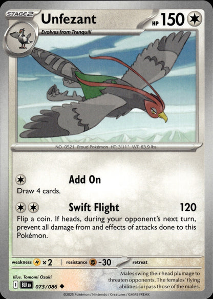 Unfezant 073/086 Uncommon SV: Black Bolt Pokemon