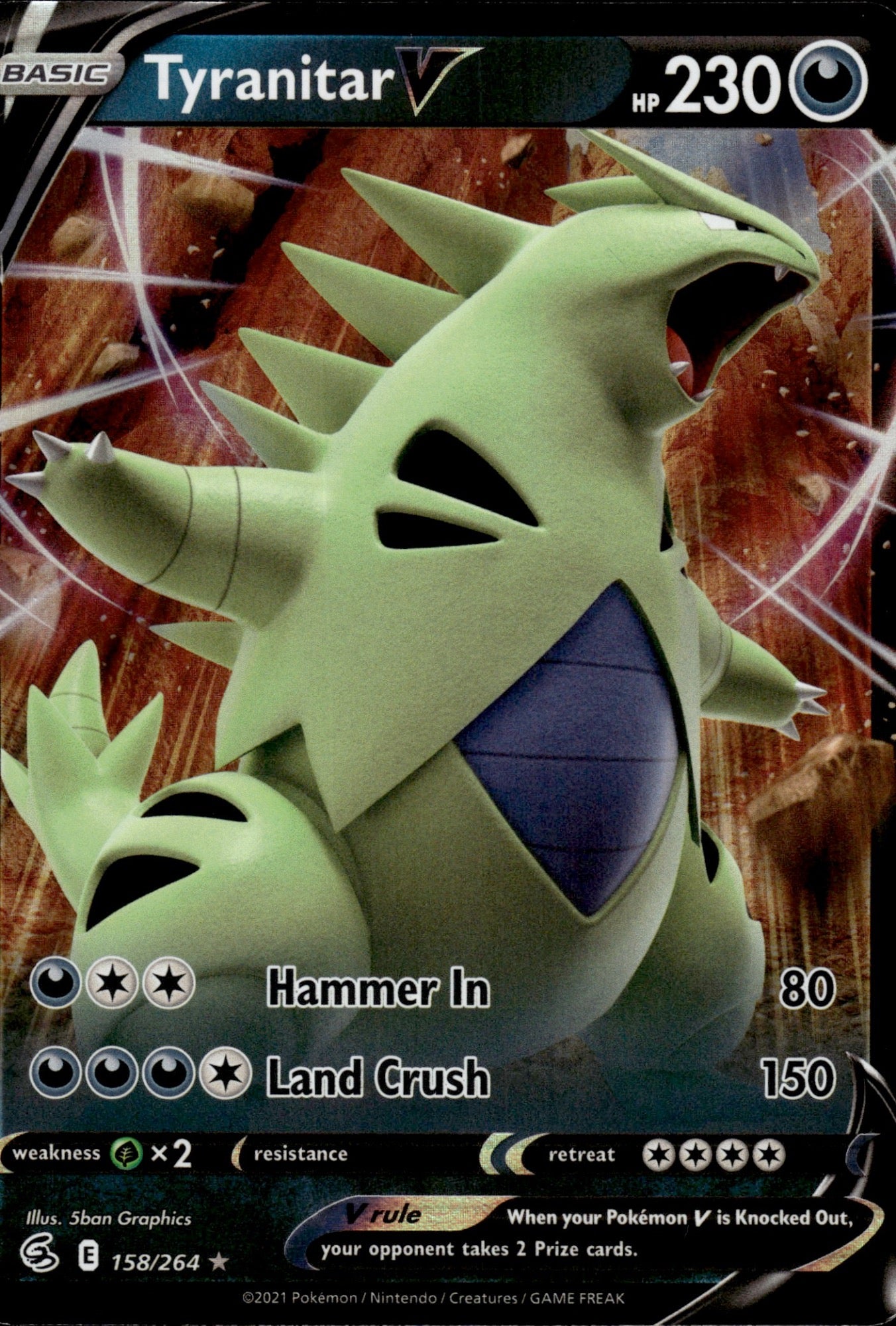 Tyranitar V 158/264 Holo V Rare Fusion Strike Pokemon Holo