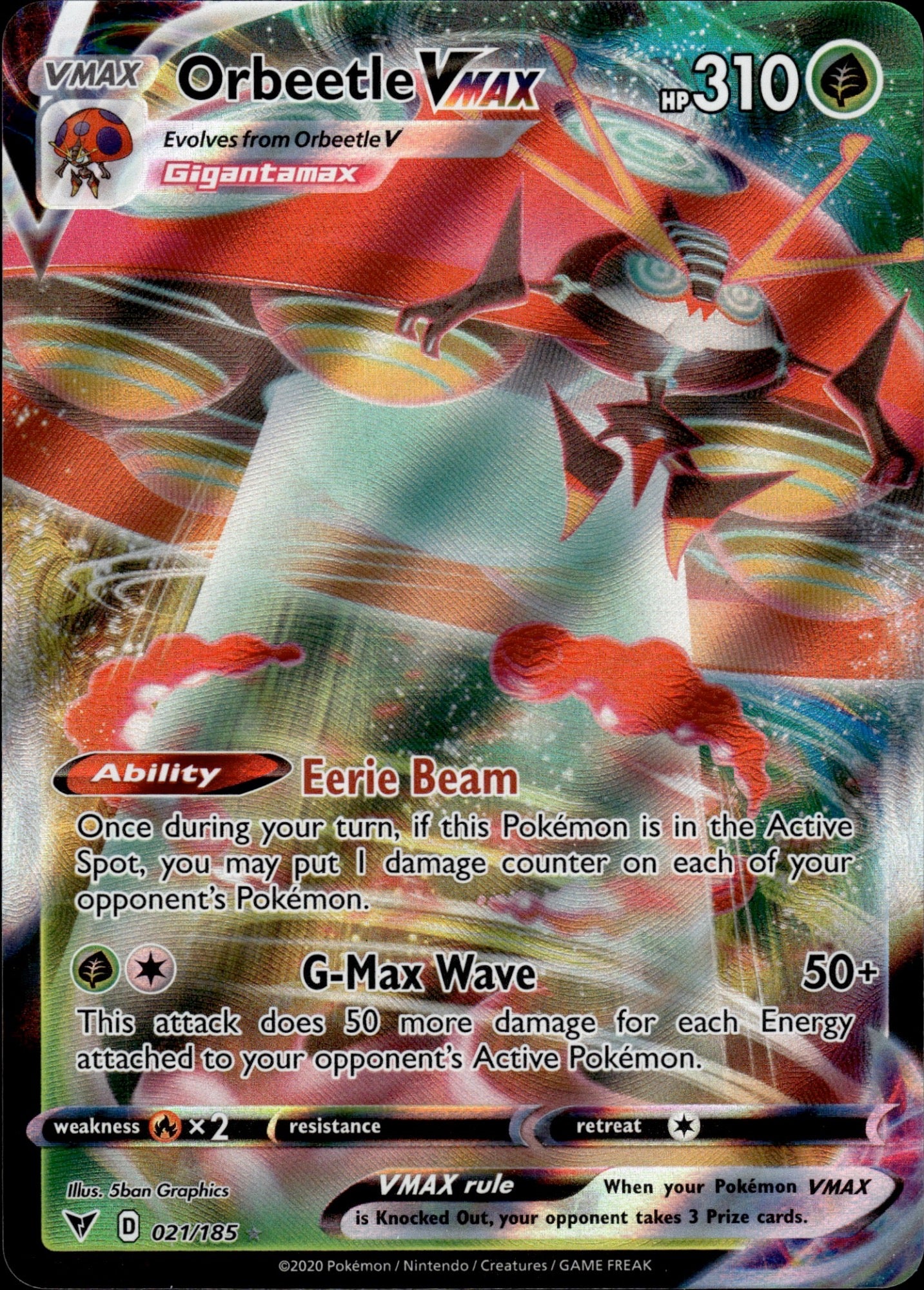 Orbeetle VMAX 021/185 Holo VMAX Rare Vivid Voltage Pokemon