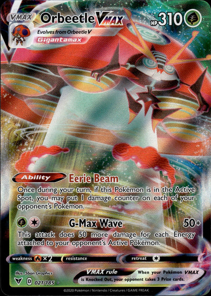Orbeetle VMAX 021/185 Holo VMAX Rare Vivid Voltage Pokemon