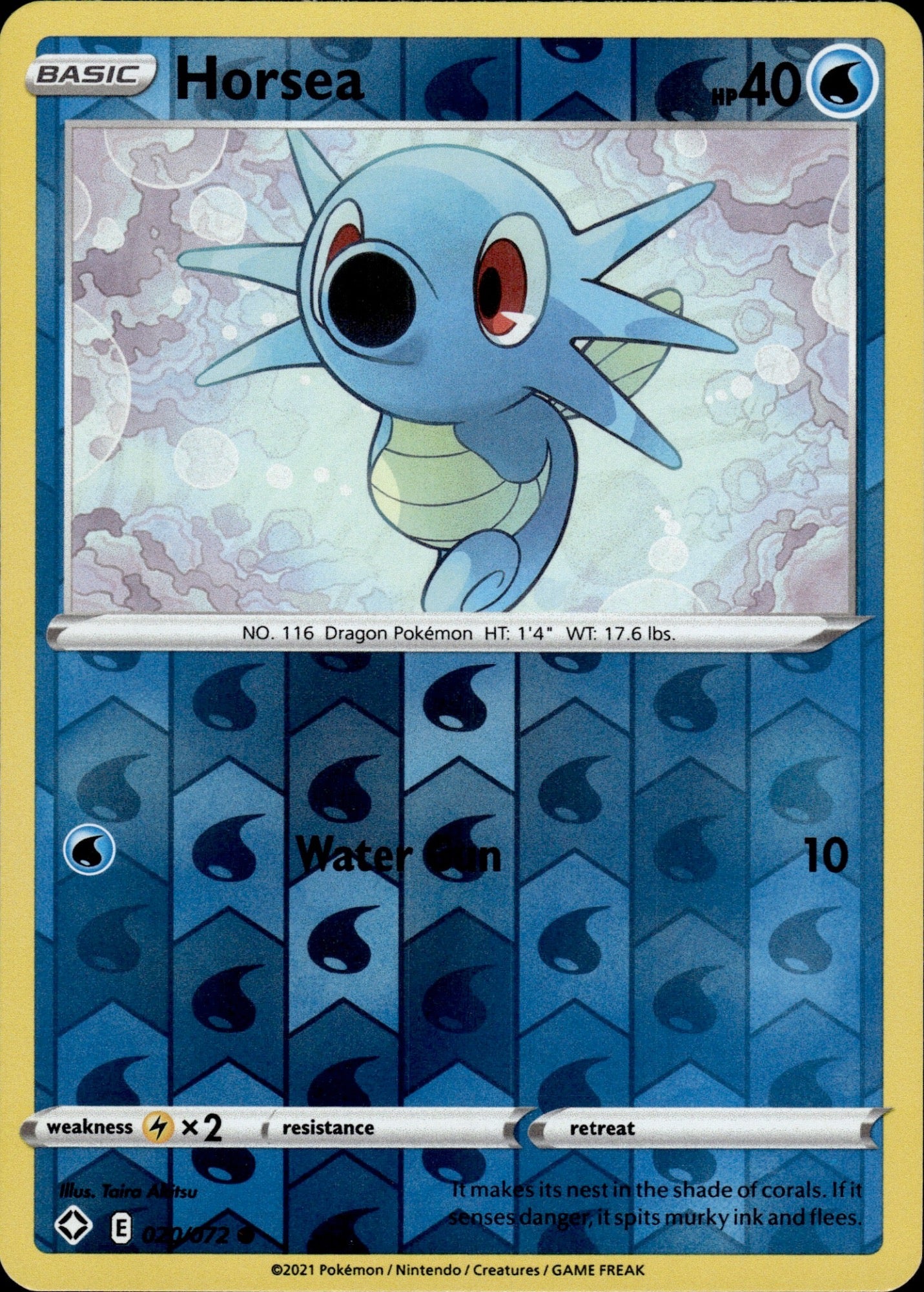 Horsea 020/072 Common Shining Fates Pokemon Reverse Holo
