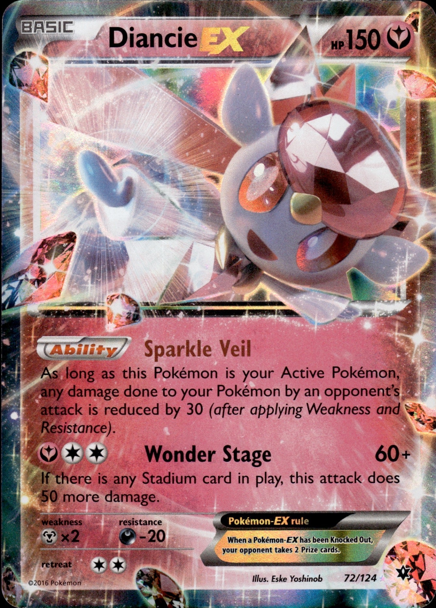 Diancie EX 72/124 Holo EX Rare Fates Collide Pokemon Holo