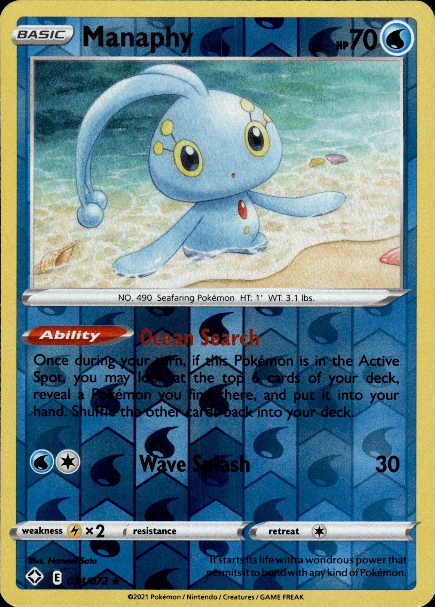 Manaphy 024/072 Rare Shining Fates Pokemon Reverse Holo