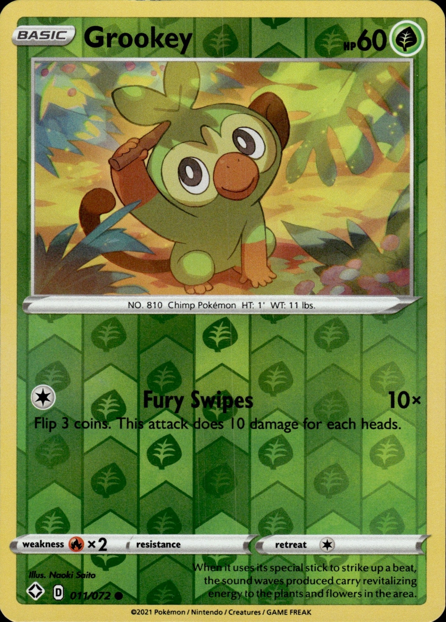 Grookey 011/072 Common Shining Fates Pokemon Reverse Holo