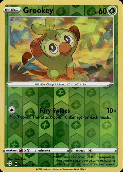 Grookey 011/072 Common Shining Fates Pokemon Reverse Holo