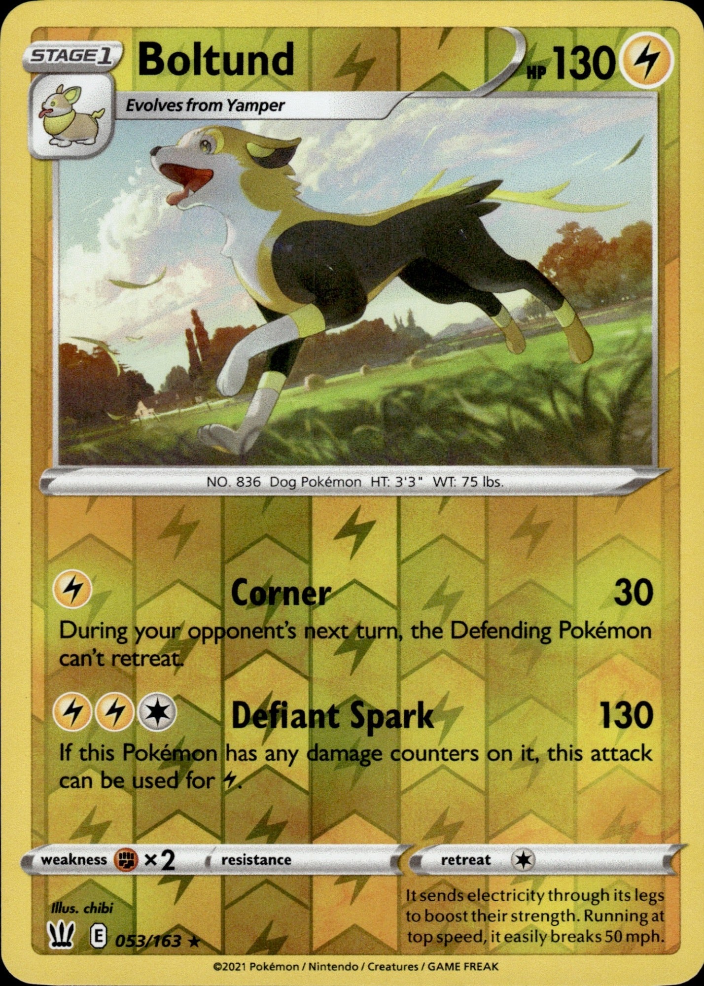 Boltund 053/163 Rare Battle Styles Pokemon Reverse Holo