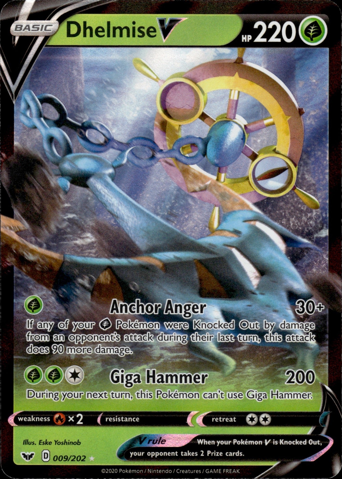 Dhelmise V 009/202 Holo V Rare Sword & Shield Pokemon Holo