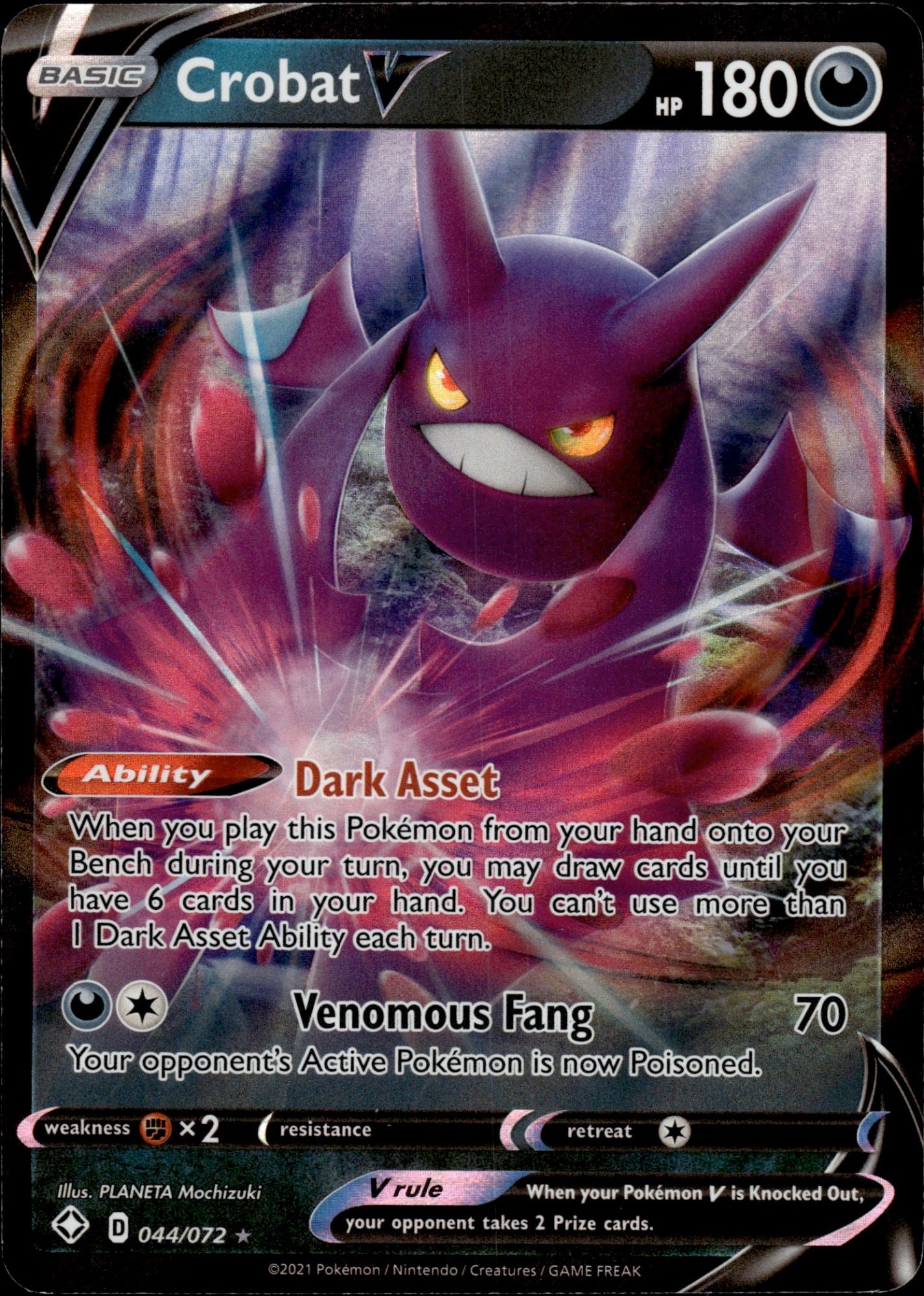 Crobat V 044/072 Holo V Rare Shining Fates Pokemon