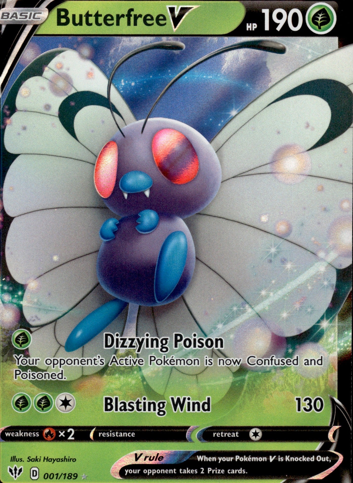 Butterfree V 001/189 Holo V Rare Darkness Ablaze Pokemon