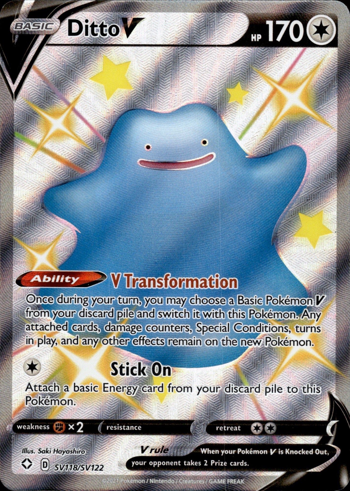 Ditto V SV118/SV122 Holo V Rare Shining Fates Shiny Vault Pokemon Holo