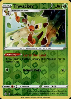 Thwackey 012/072 Uncommon Shining Fates Pokemon Reverse Holo