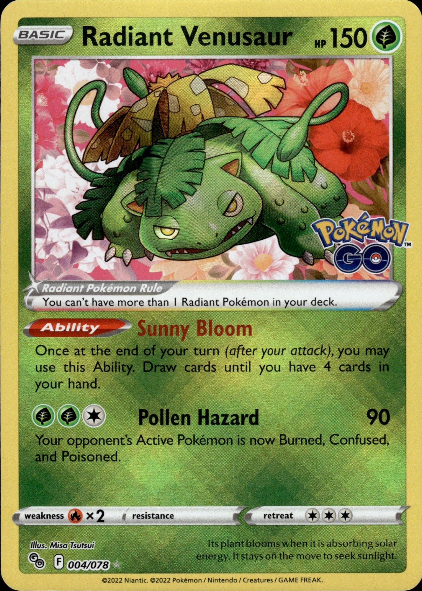 Radiant Venusaur 004/078 Radiant Rare Pokemon GO Pokemon