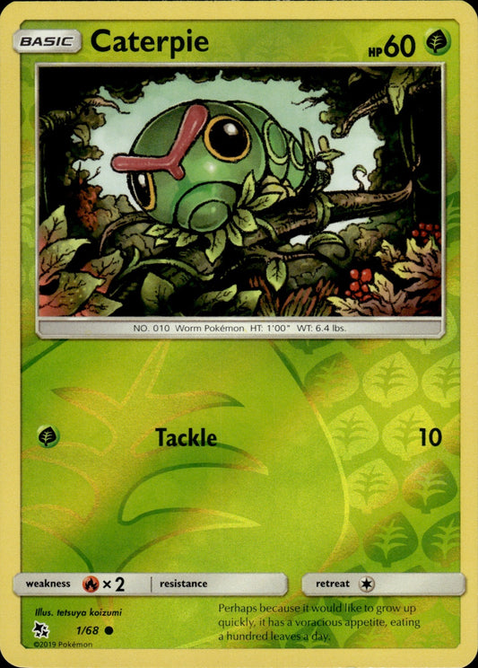 Caterpie 1/68 Common Hidden Fates Pokemon Reverse Holo