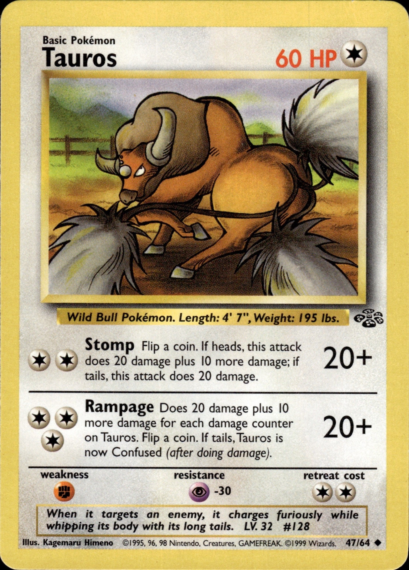 Tauros 47/64 Uncommon Jungle Pokemon Unlimited