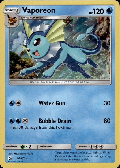 Vaporeon 18/68 Holo Rare Hidden Fates Pokemon Holo