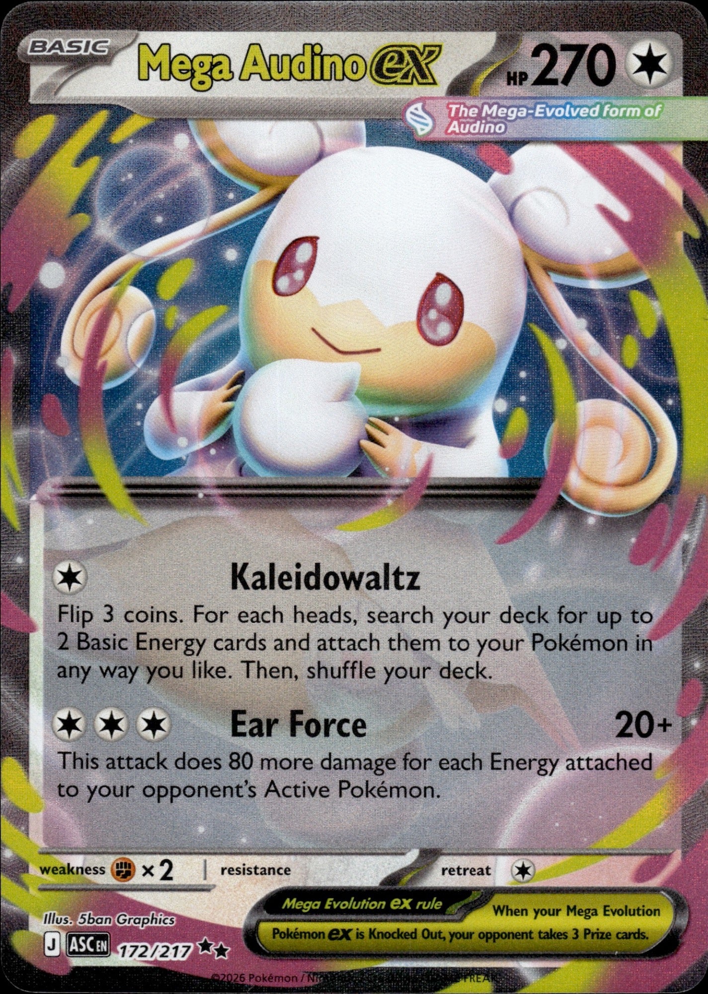 Mega Audino ex 172/217 Double Rare ME: Ascended Heroes Pokemon