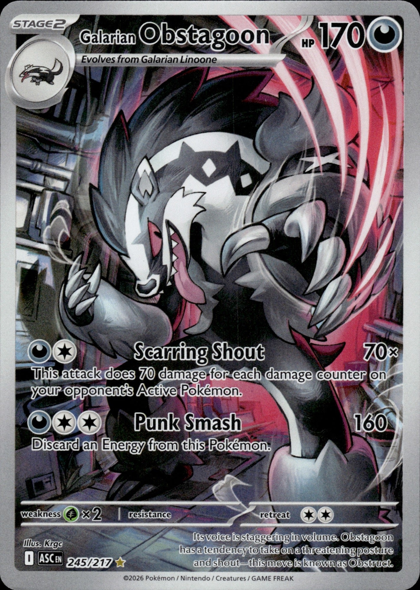 Galarian Obstagoon 245/217 Illustration Rare ME: Ascended Heroes Pokemon