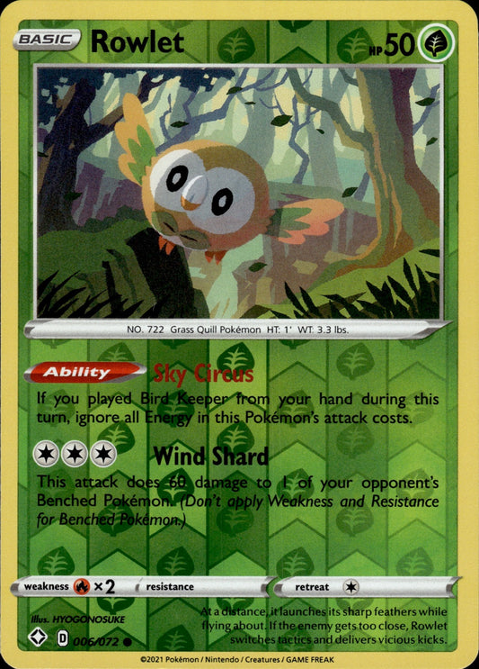 Rowlet 006/072 Common Shining Fates Pokemon Reverse Holo