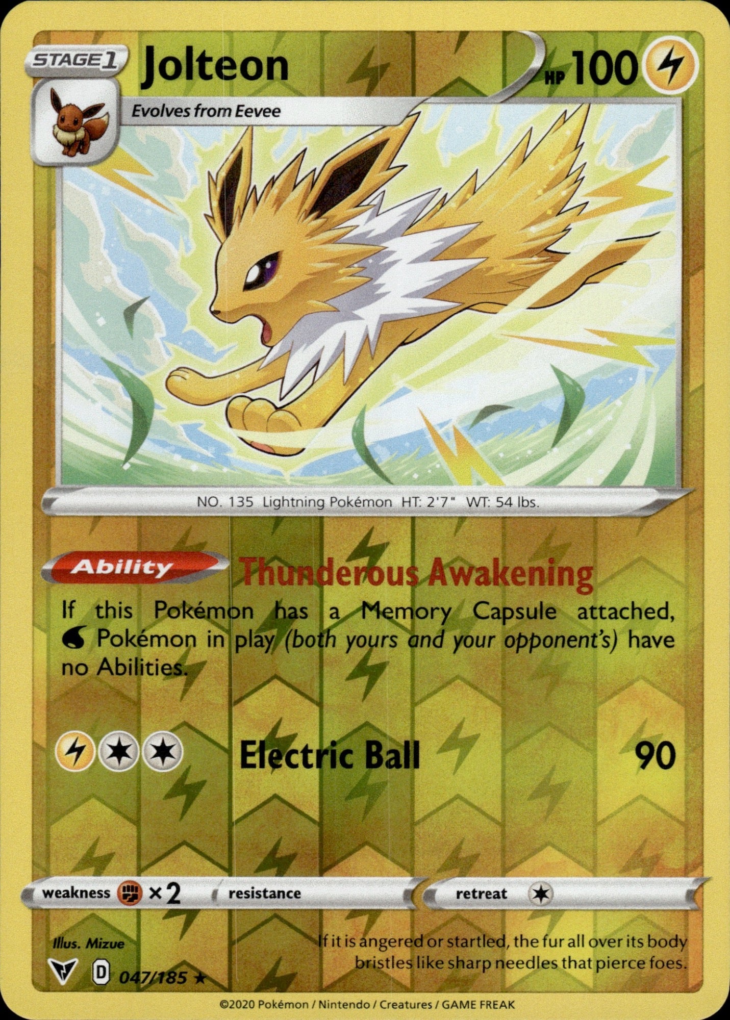 Jolteon 047/185 Rare Vivid Voltage Pokemon Reverse Holo