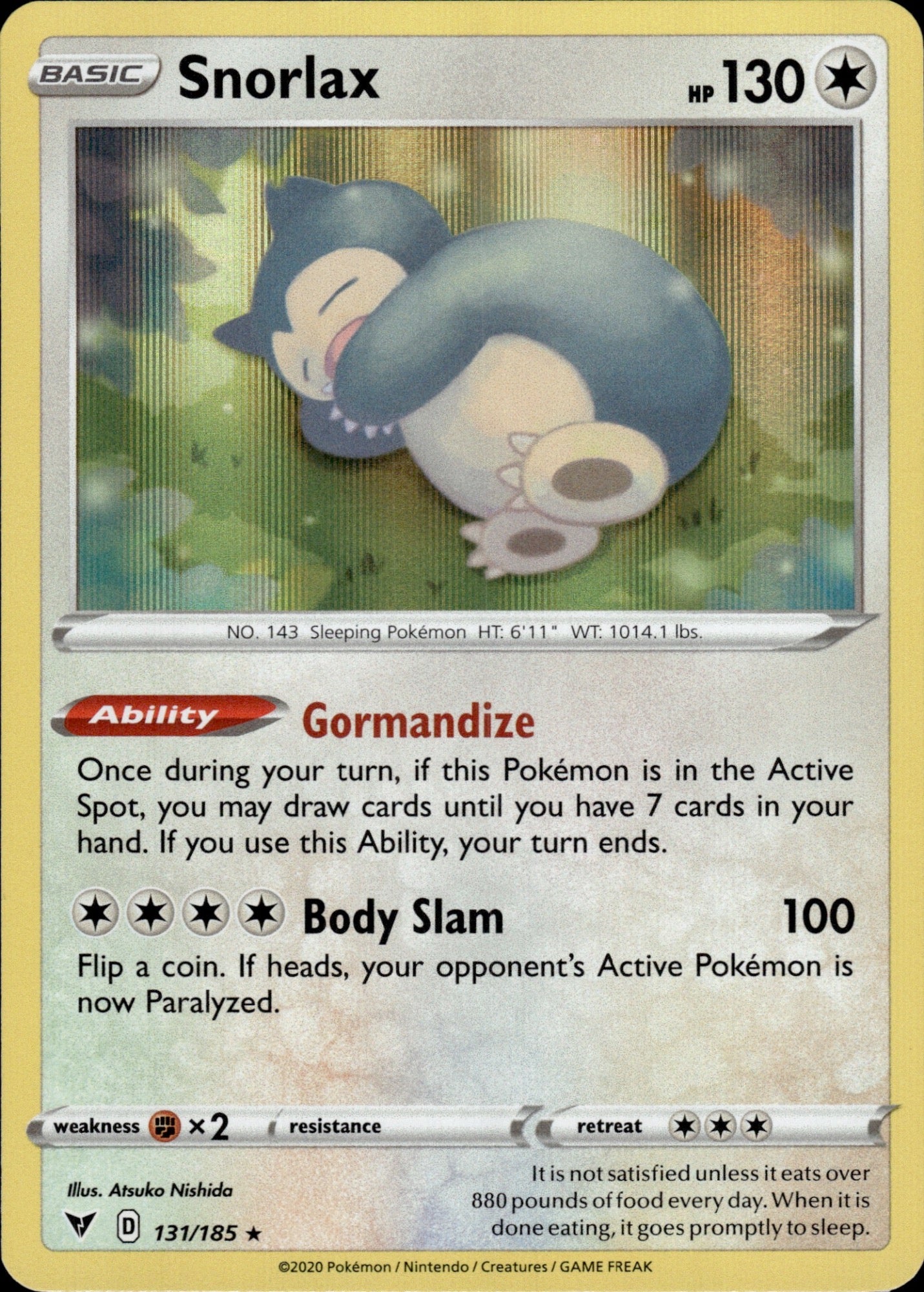 Snorlax 131/185 Holo Rare Vivid Voltage Pokemon Holo