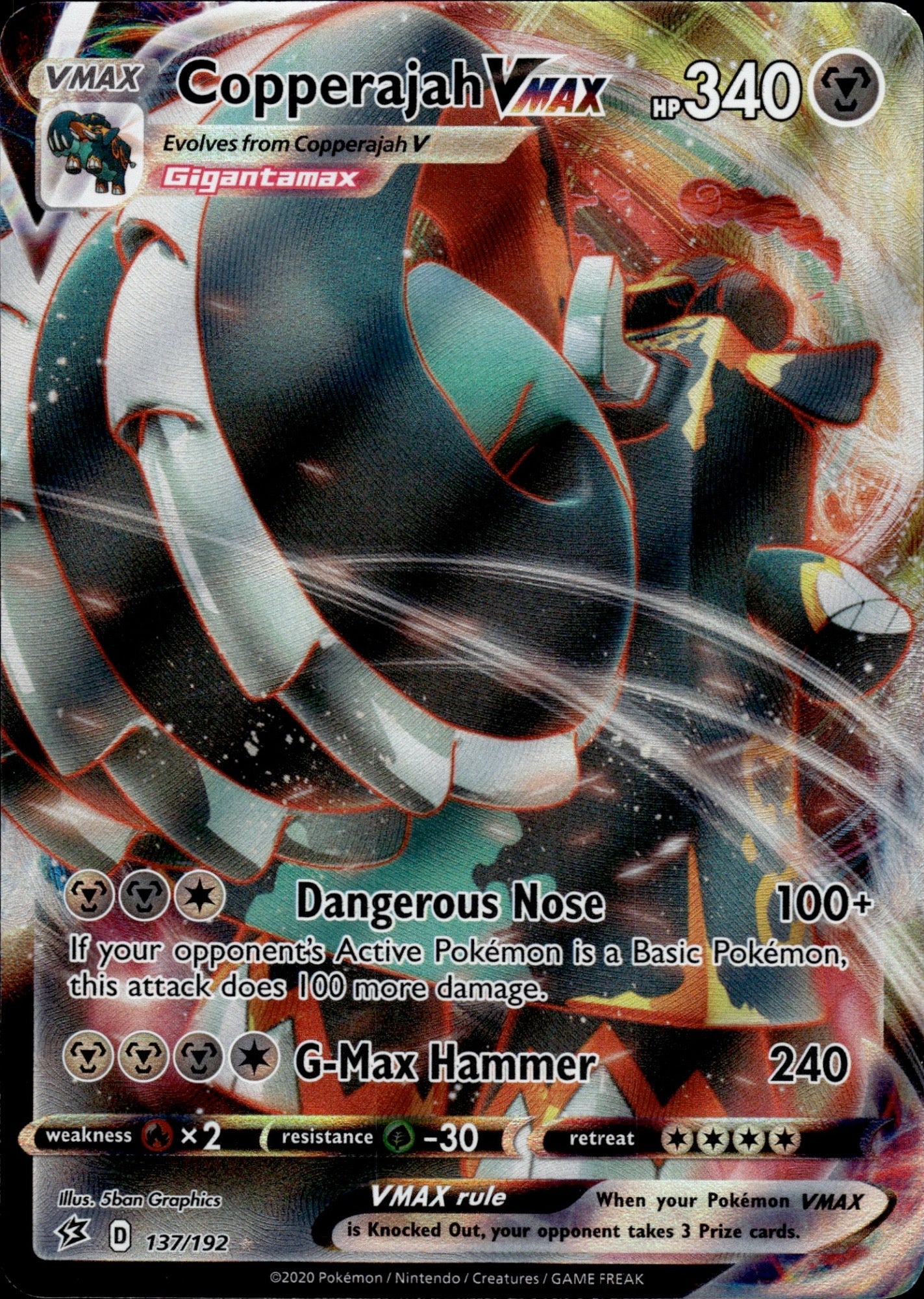 Copperajah VMAX 137/192 Holo VMAX Rare Rebel Clash Pokemon