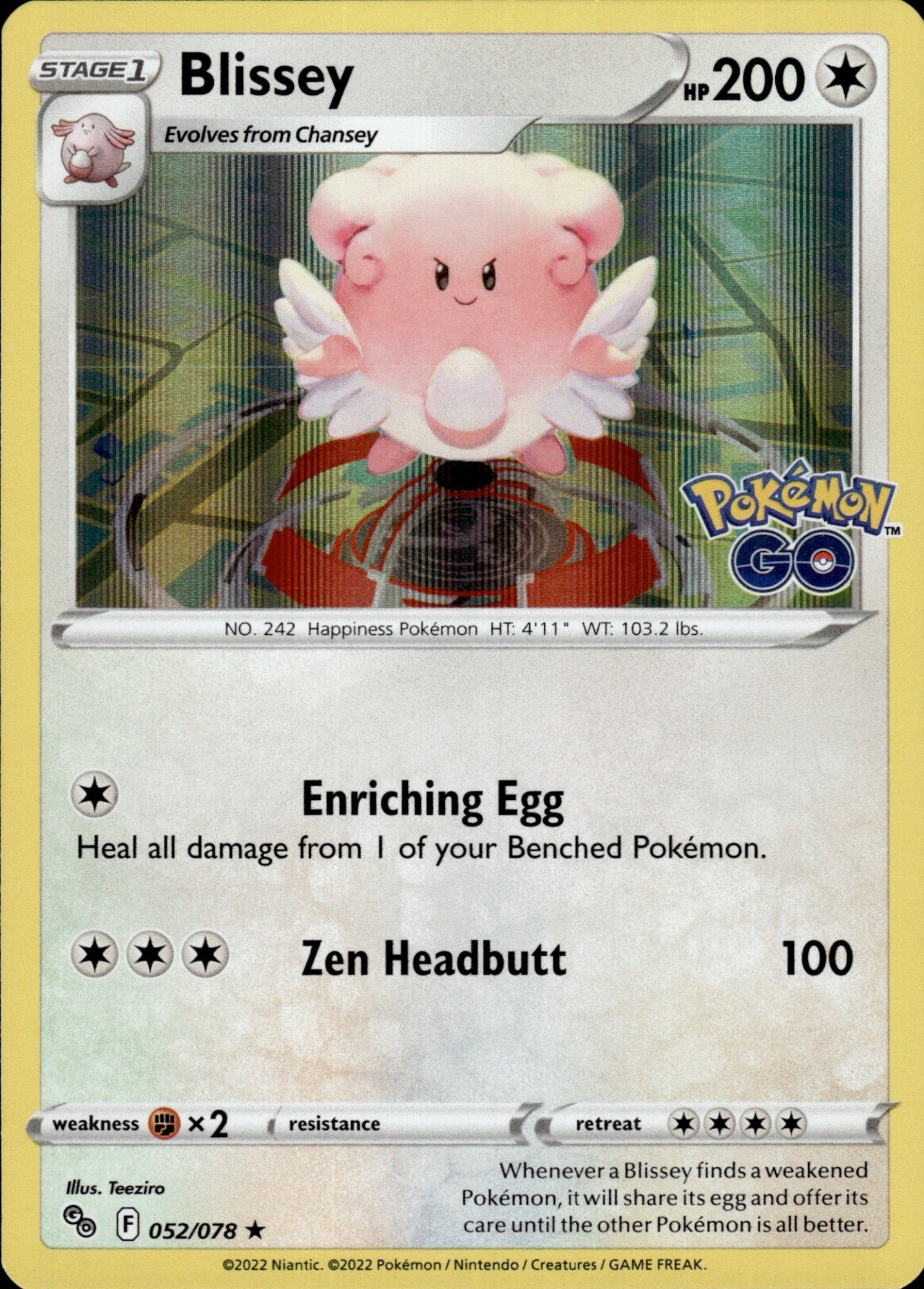 Blissey 052/078 Holo Rare Pokemon GO Pokemon