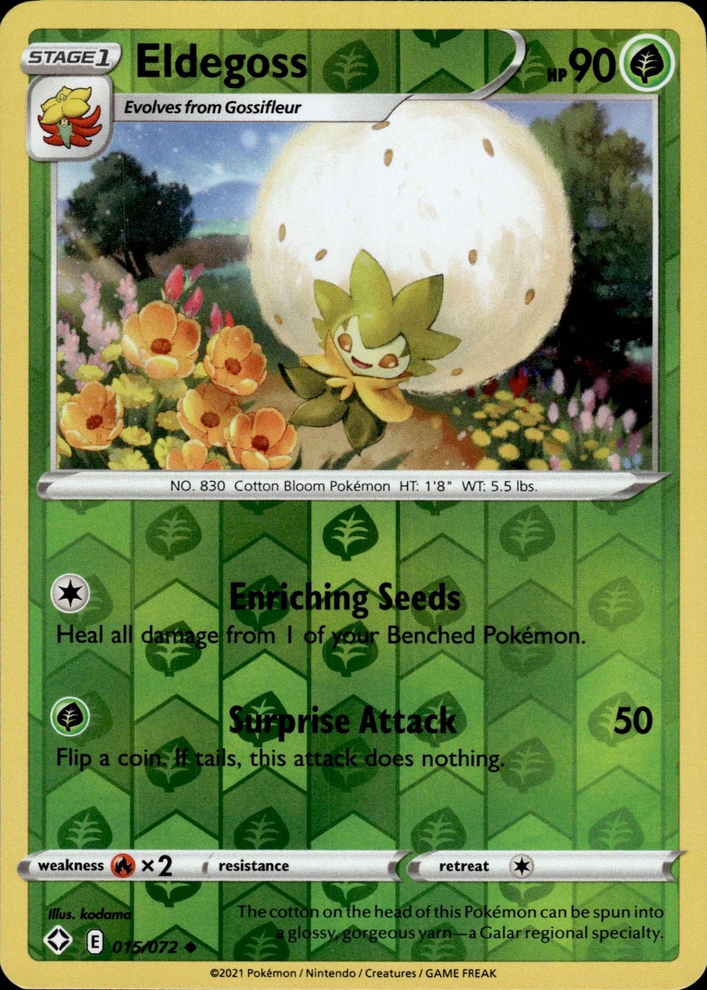 Eldegoss 015/072 Uncommon Shining Fates Pokemon Reverse Holo