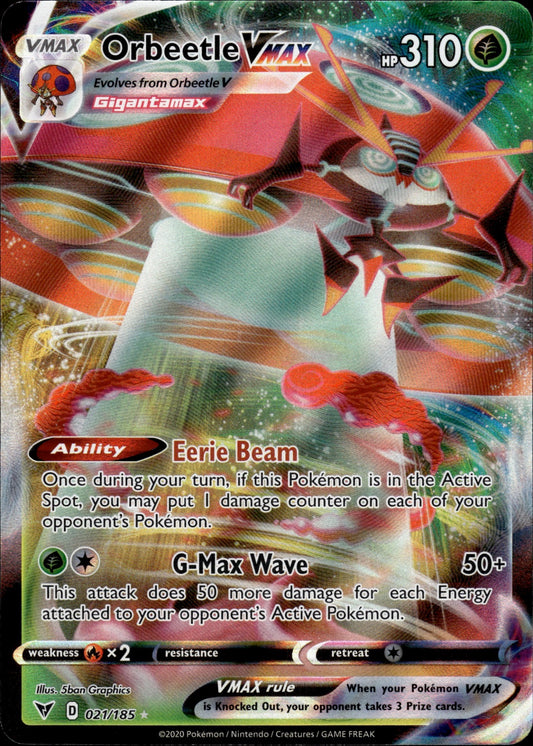 Orbeetle VMAX 021/185 Holo VMAX Rare Vivid Voltage Pokemon