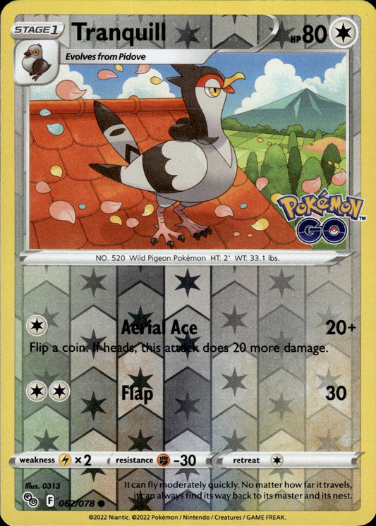 Tranquill 062/078 Common Pokemon GO Pokemon Reverse Holo