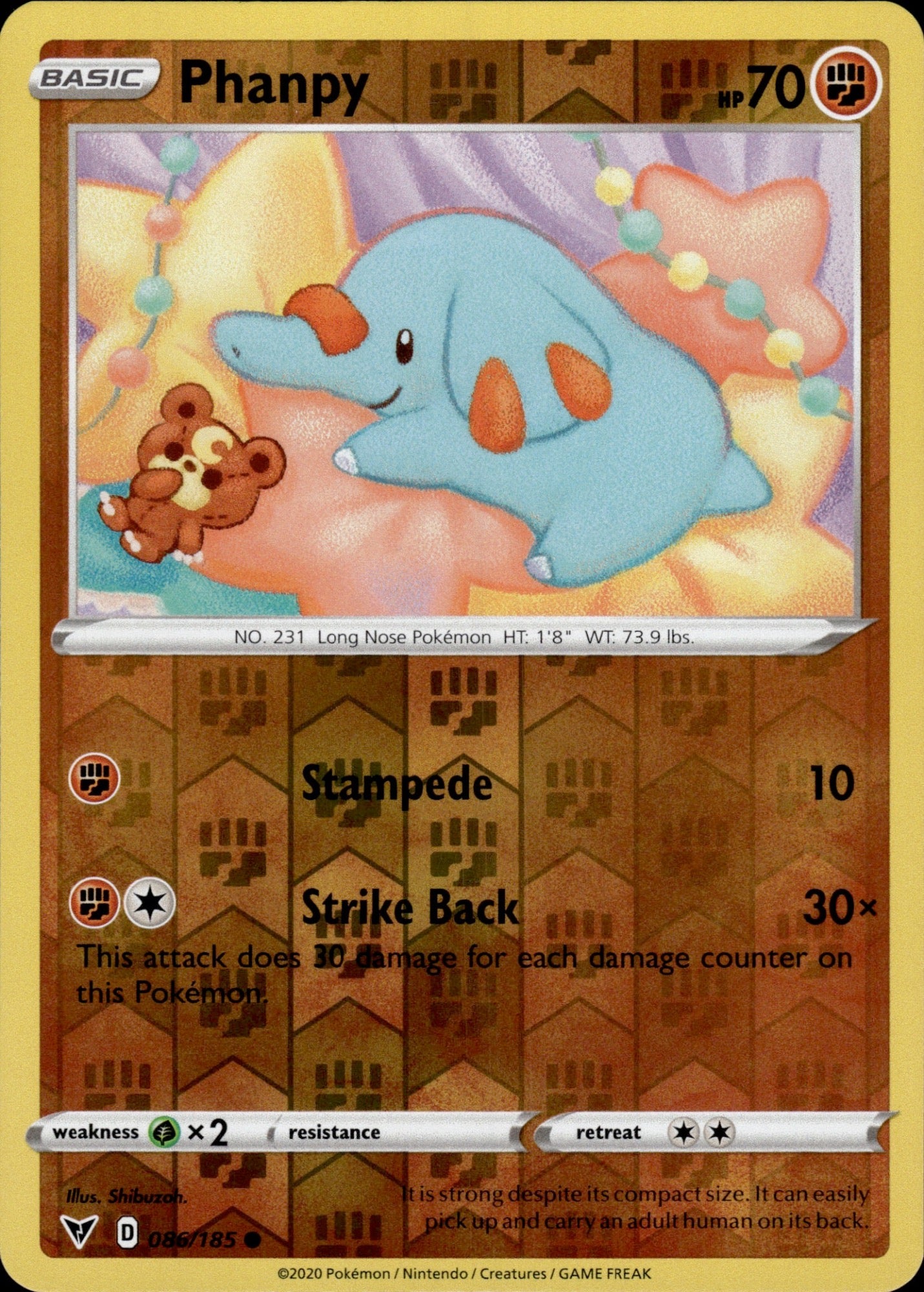 Phanpy 086/185 Common Vivid Voltage Pokemon Reverse Holo