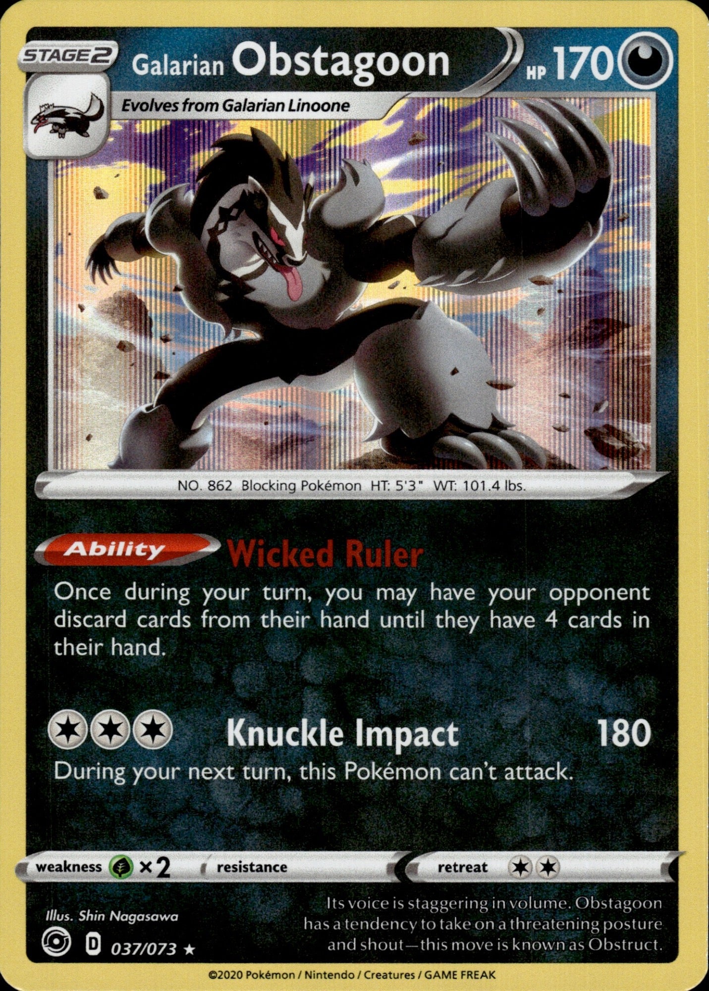 Galarian Obstagoon 037/073 Holo Rare Champion's Path Pokemon