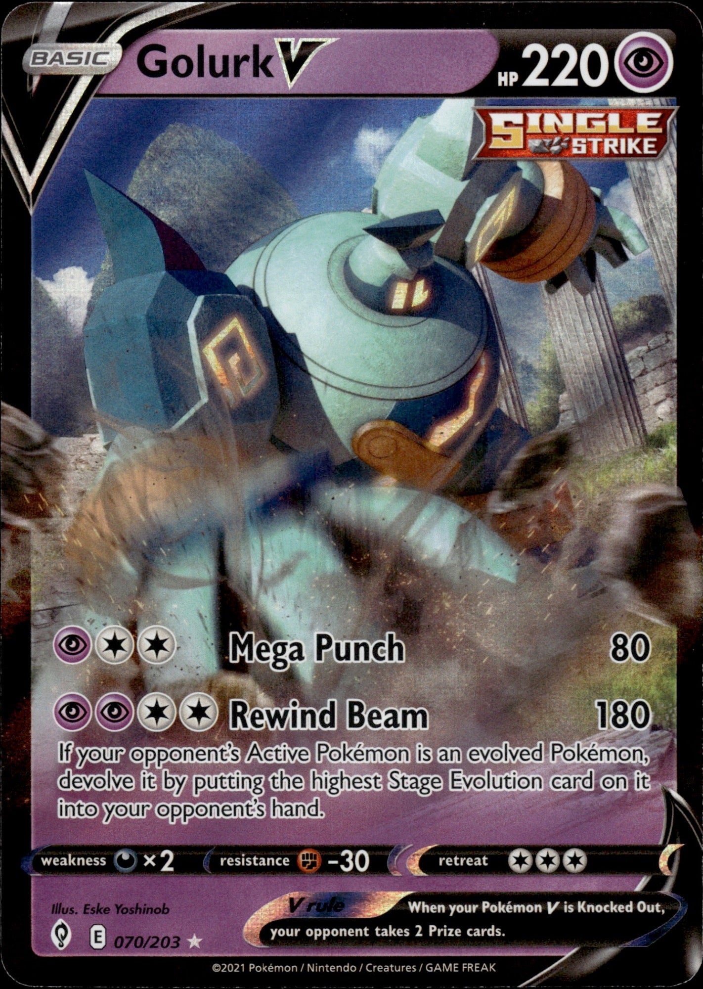 Golurk V 070/203 Holo V Rare Evolving Skies Pokemon